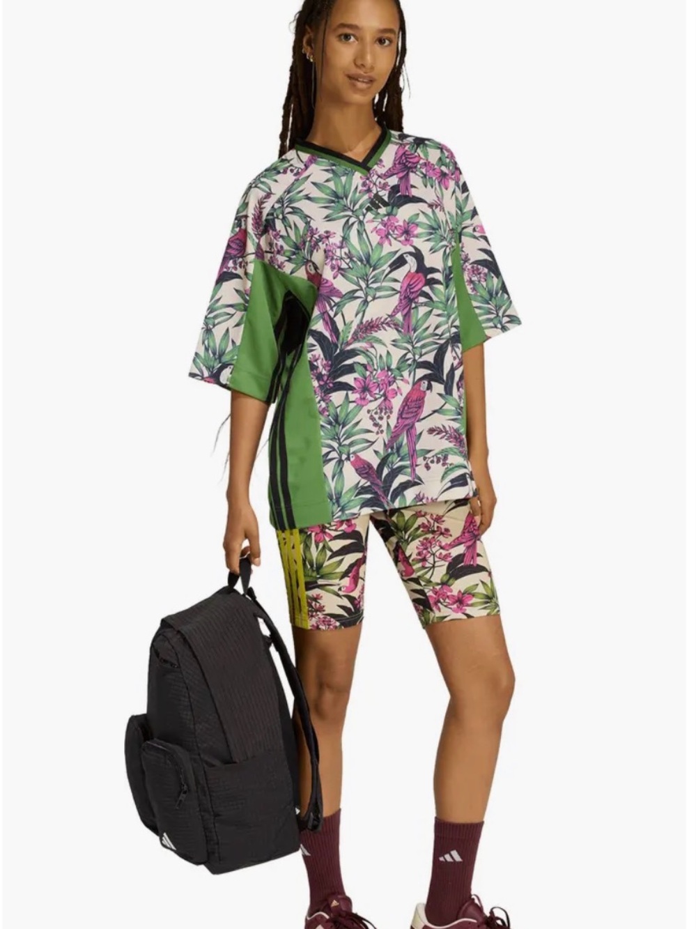 NWT Adidas x Farm Rio‎ Collab Tropical Floral Bird Print Jersey - Green & Pink - Picture 5 of 11